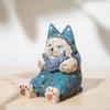 Wooden Cat Sculpture Creative Home Office Desk Ornament For Gifts And Decor
