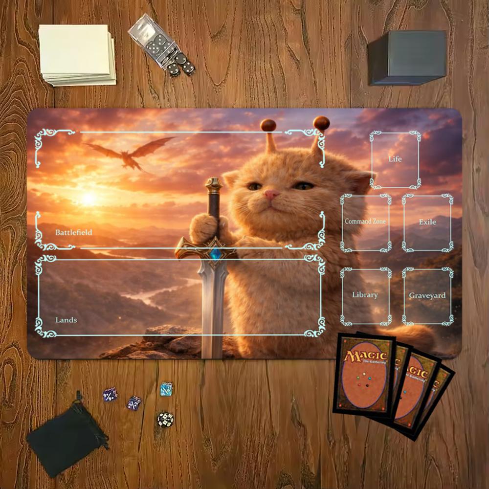 Magical Alien Cat Warriors Mouse Pad Playmat 24X14 Mtg Tcg Office Desk Mat For Work Game Pc Laptop Rug Carpet Mousepad
