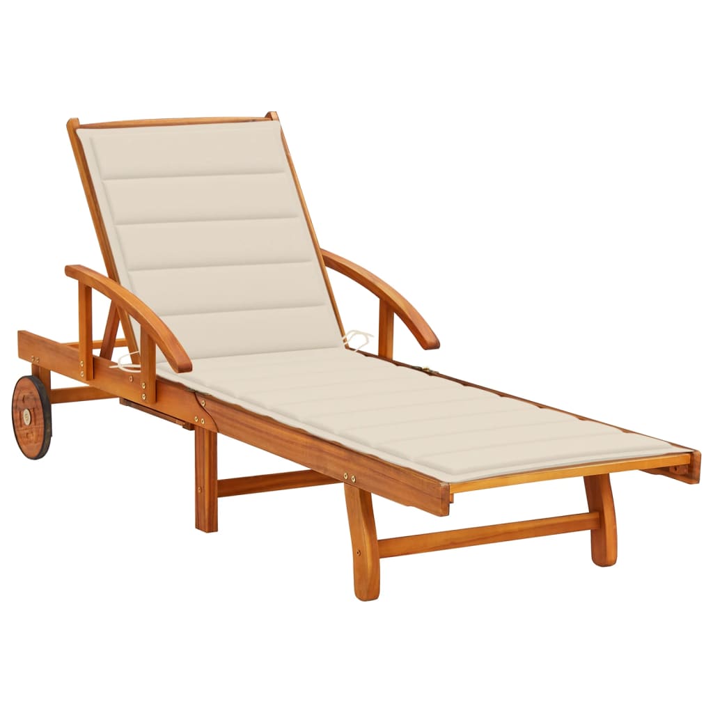 Sun Lounger with Cushion Solid Acacia Wood