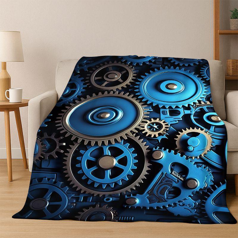 Retro Metal Mechanical Wheel Gear Flannel Blanket Soft Warm Blanket Throw Blanket for Bedroom Living Room Bed Travel Picnic Gift