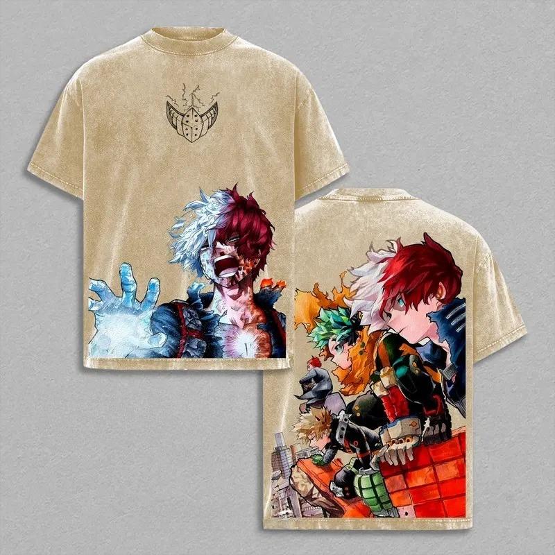 Anime My Hero Academia Todoroki Shoto Deku Bakugou Katsuki Graphic T Shirt Men Women Cotton Tshirt Washed T-shirt Harajuku Tops S