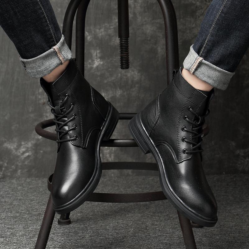 FashionMen Genuine Leather Ankle Boots Classic British Style Motorcycle Boots Leisure Walk Outdoor Footwear Soft Man Warm Winter Boots