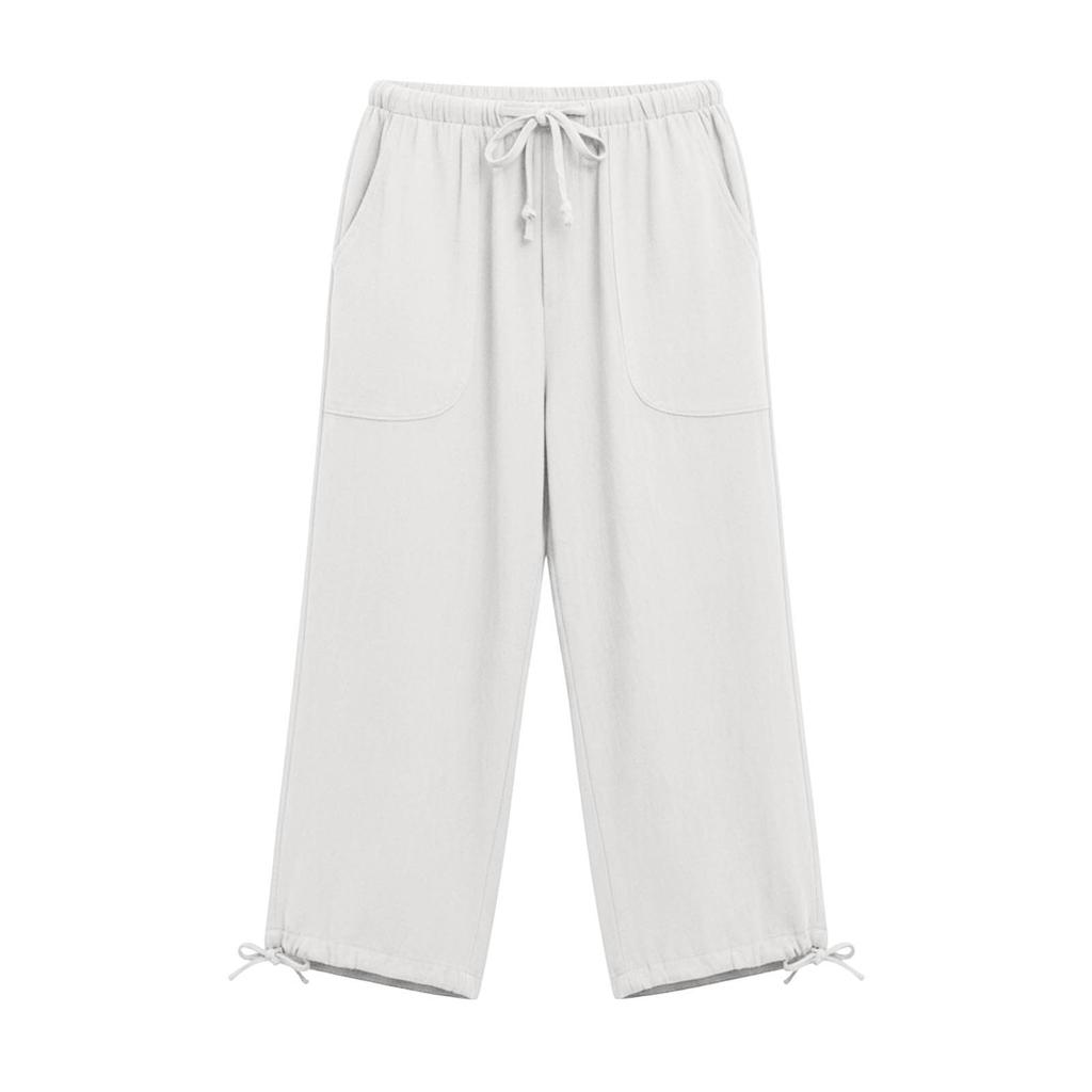 Damen Elastische Hohe Taille 3/4 Hose Lässige Passform Weite Capri-Hosen mit Taschen