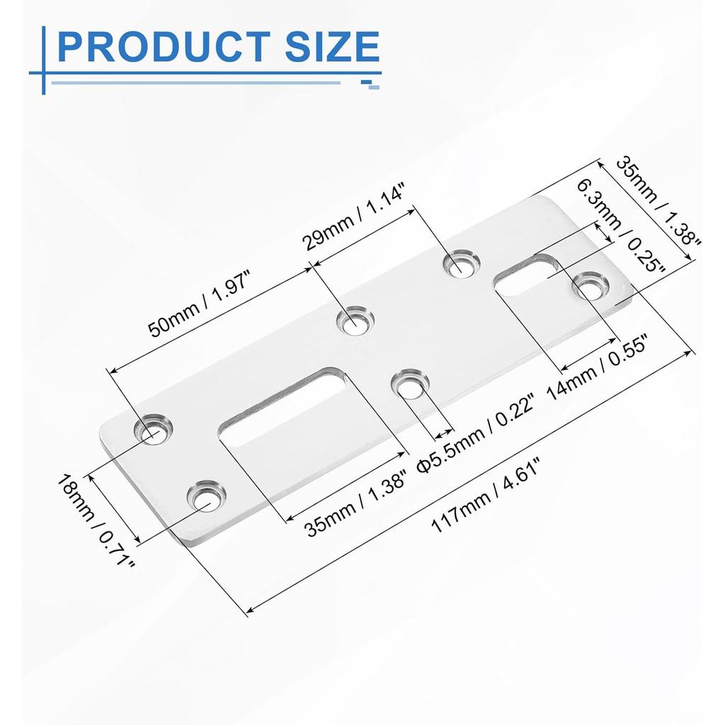 Heavy Duty Straight Steel Flat Bracket 2Pcs Metal Mending Plate Reinforcement Repair Plate with Screws for Furniture Fixing