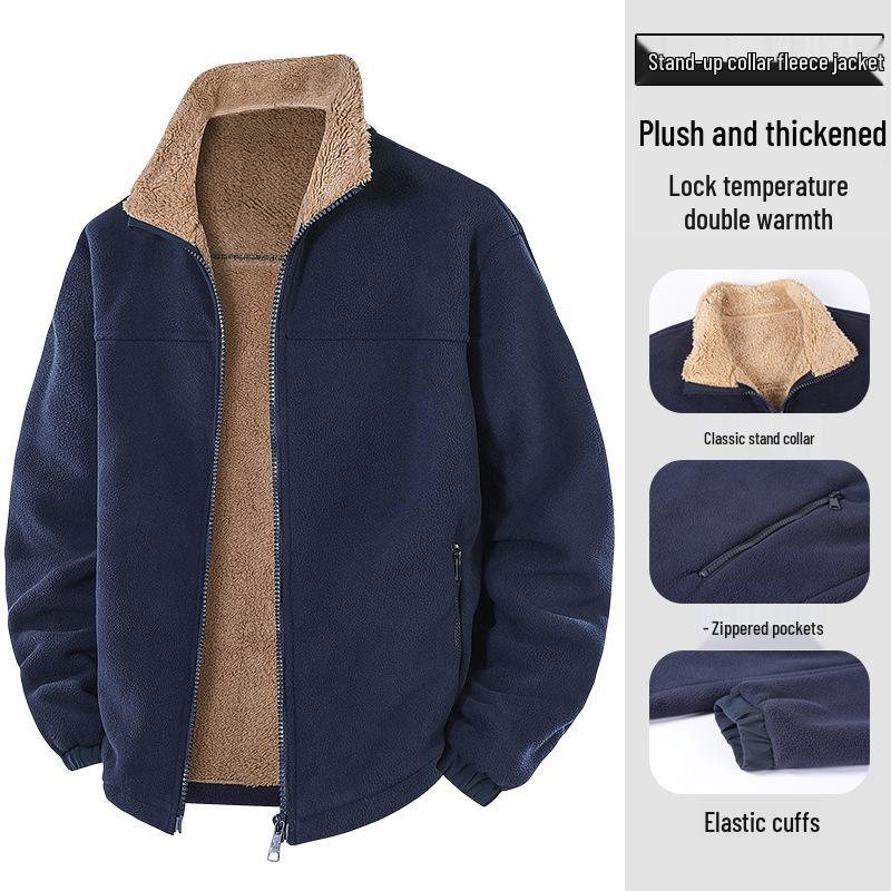 Men's Stand-up Collar Fleece Jacket: Thick Autumn/Winter Polar Fleece In Stock