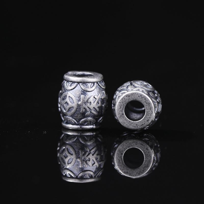 Antique-Finish Vajra Scepter Beads: Color-Preserving Silver Six-Syllable Mantra Spacer for DIY Tibetan Bracelets