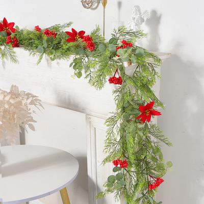 Christmas Wreath Party Decorations, Christmas Artificial Greenery Decorations, 2-meter Christmas Pine Needle Garland Door Wreath
