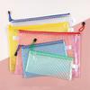 A4 Waterproof Mesh Zipper File Bag - Transparent, PVC, Handheld, Office & Student Stationery.