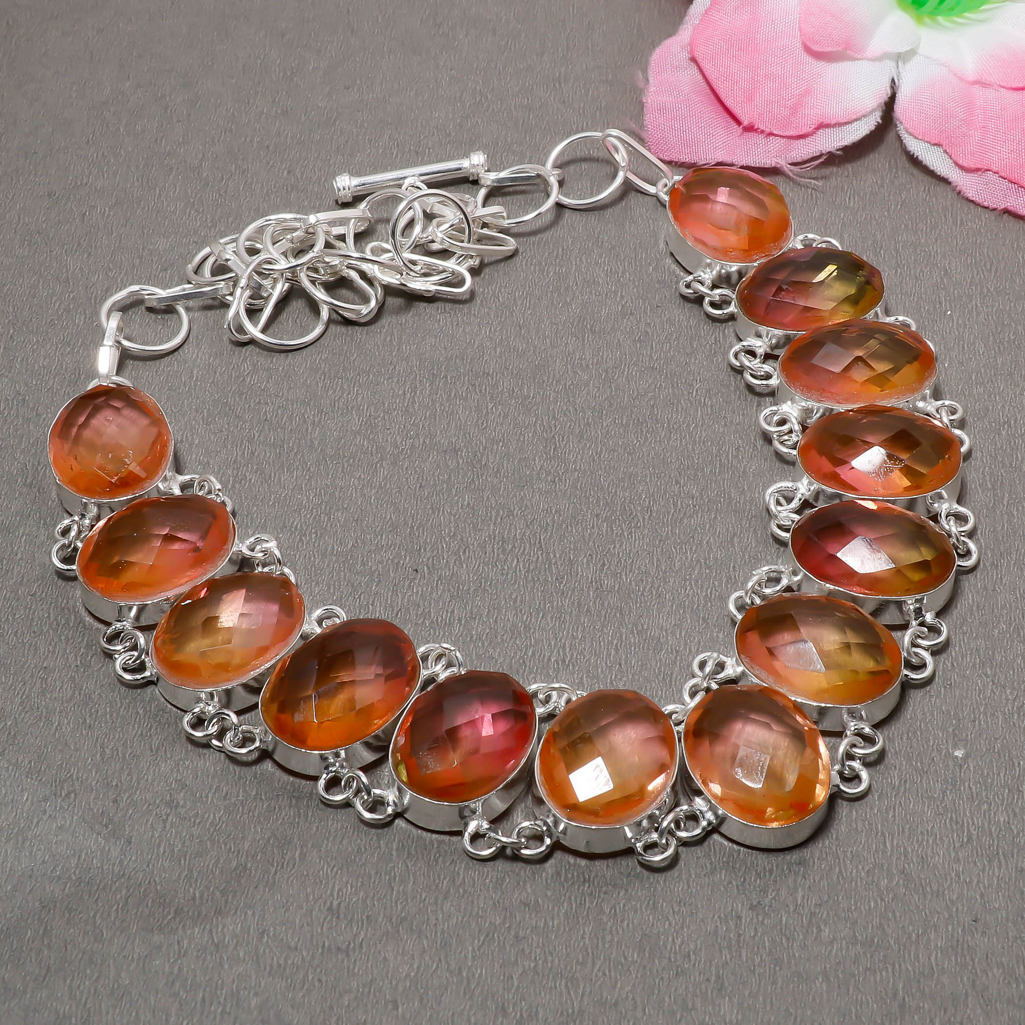 

Bio color Tourmaline Gemstone 925 Sterling Silver Jewelry Charm Necklace 18