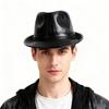PU British Style Short Brim Jazz Caps Hats Fashion Middle-aged and Elderly Autumn and Winter Outdoor Leisure Gentlemen Jazz Hat for Men Panama Hat