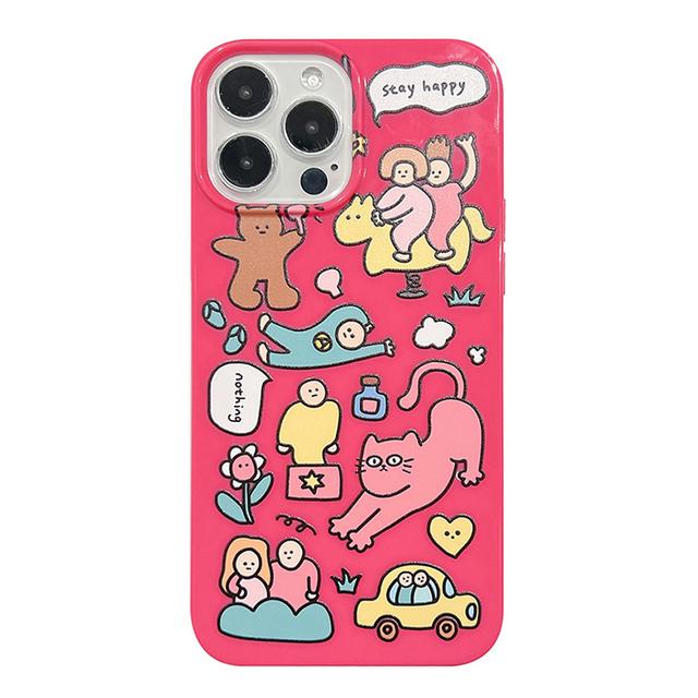Funny Pink Cartoon Graffiti Animals Telefonveske For Iphone 11 13 12 14 Pro Max Xs Xr X 8 7 Plus Se 12 13 Mini Soft Cover Bumper