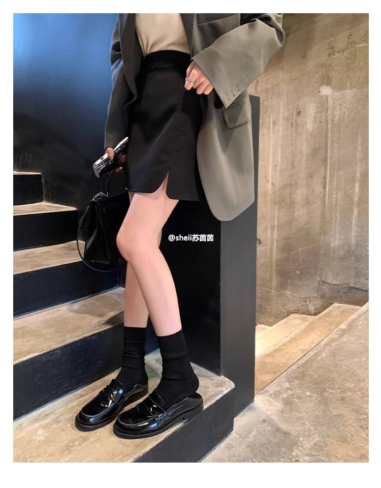 

[sheii Su Yinyin] Da Mimi same style~ m6 leather hand-sewn thread stepping on lazy loafers women s small leather shoes 34 чёрный