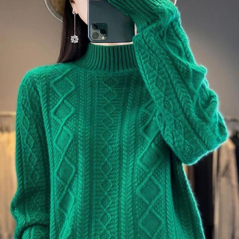 Kadın Kazak Sonbahar Kış Kazak Kalın Merino Yünlü Balıkçı Yaka Rahat Kaşmir Örgü Kazak Kore Moda Üstleri