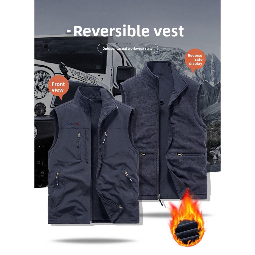 Kapsa, Podzimní a zimní oboustranná pánská outdoorová fleecová vesta, Fleecová vesta, Rameno s fleecem a silná vesta