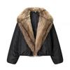 Giacca Bomber da Donna Invernale Streetwear con Collo in Ecopelliccia Spessa Calda Capo d'Abbigliamento Casual a Manica Lunga