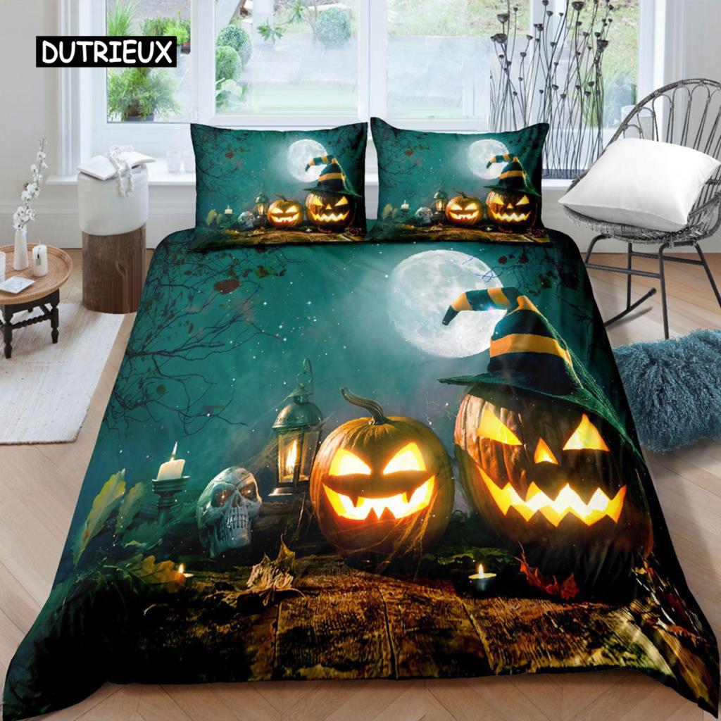 Comforter Halloween Halloween Pumpkin Ghost Festival Themed Bedding Set For Kid Boy Teen Microfiber Queen Size