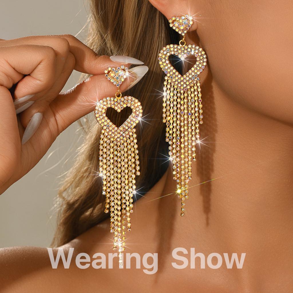 Long Tassel Rhinestone Earrings Dangle Jewelry Crystal Bridal Wedding Earrings Accessories for Women and Brides