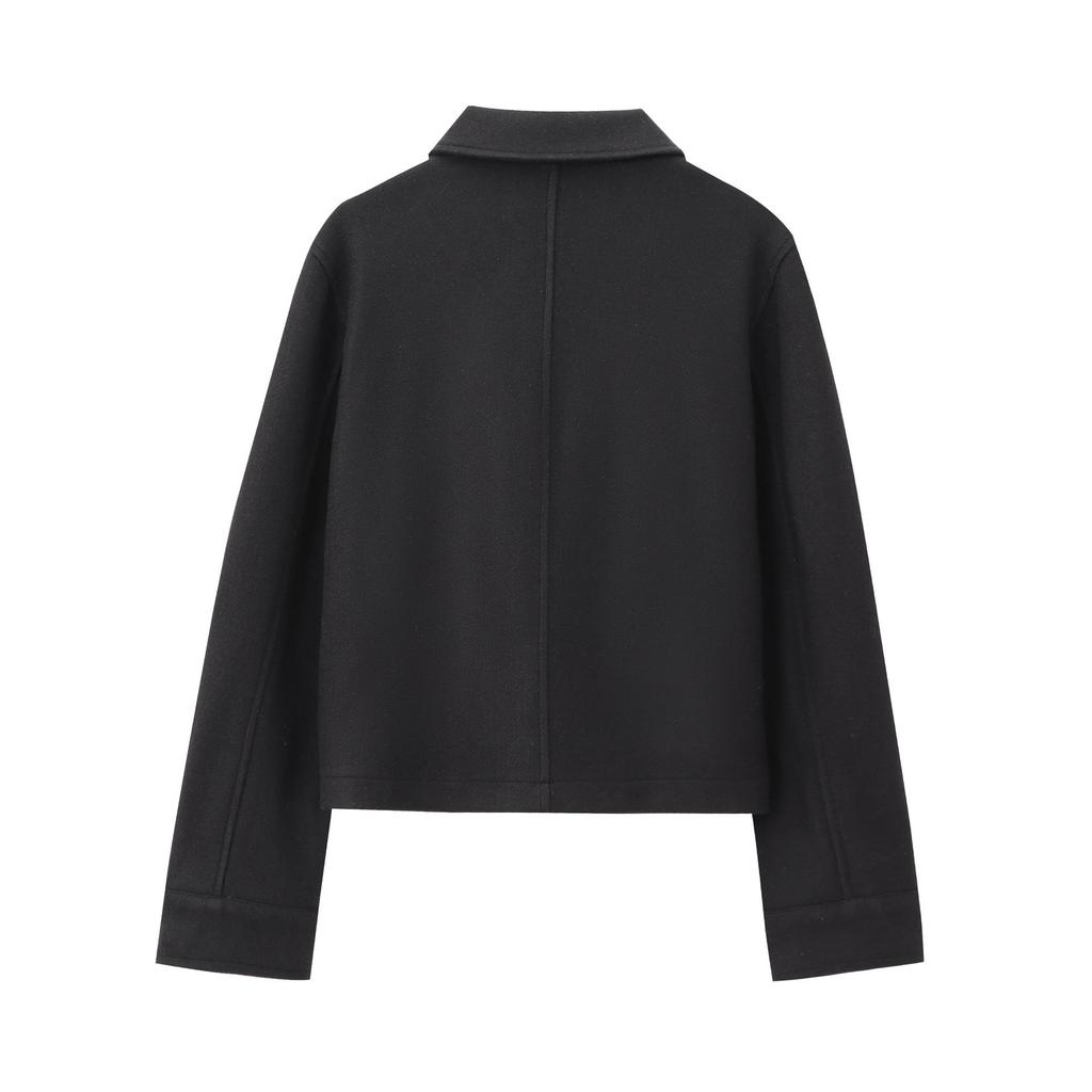 European & American Style 2024 Fall/Winter Women's Soft Lapel Long-Sleeve Coat with Pocket Detail