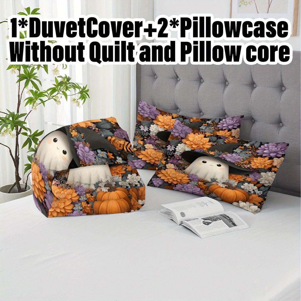 Comforter 3Pcs Halloween Pumpkin Monster Without Core 1 2 S Soft Floral For Bedroom