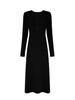 Independent Style European & American Solid Color Ribbed V-Neck Single-Breasted Long Dress for Women - Autumn/Winter Collection