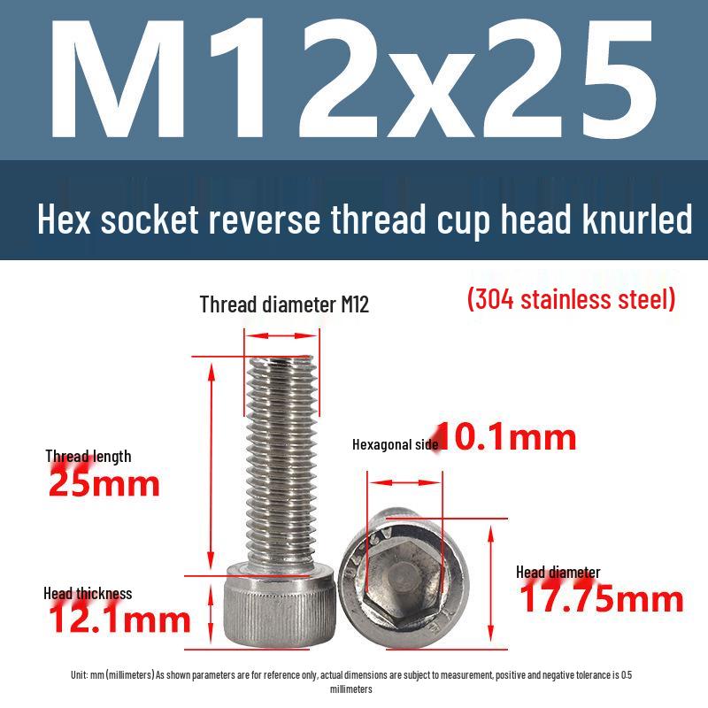 Yigu Yigu 304 Stainless Steel Reverse Thread Knurled Hex Socket Cup Head M6-M12 Screws