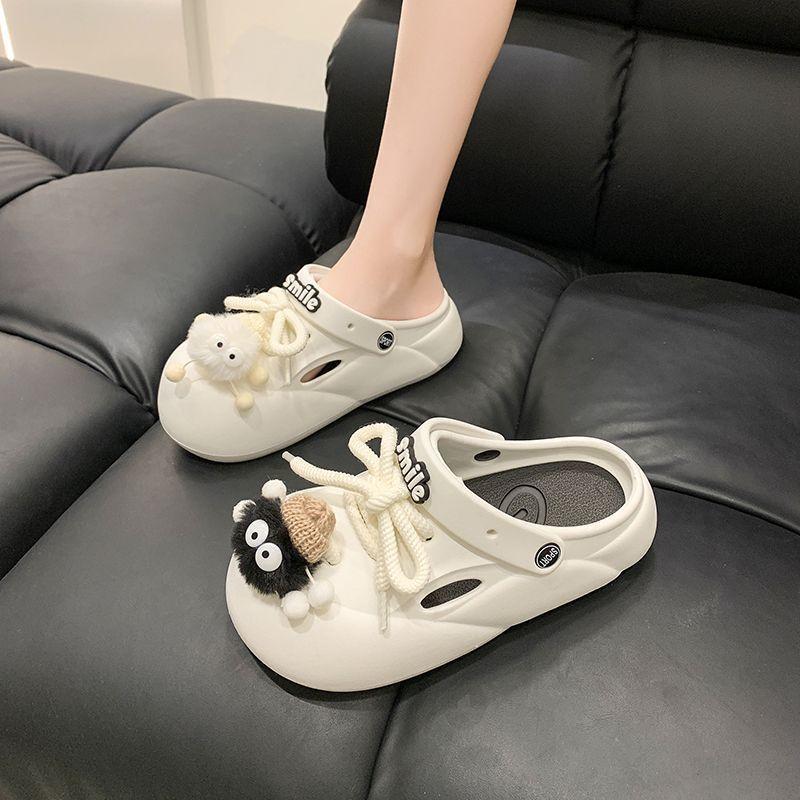 Open Smile Hole Shoes Women's Outer Wear 2025 Summer Ugly Cute Round Head Beach Sandals Platform Bag Head Slippers