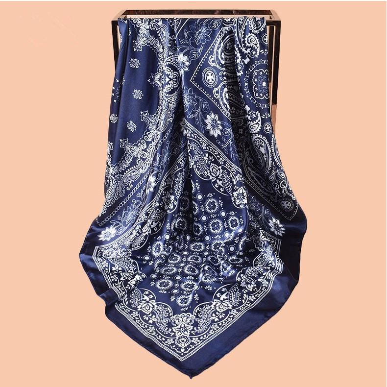 High Quality Skinny Square Scarf Women Chain Print Foulard Neckerchief Lady Soft Satin Hairband Head Hijab Bag Ribbon Gift 90cm