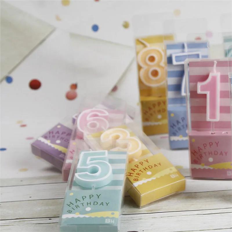 Rosa Macaron Bonbonfarbe 0-9 Geburtstagsparty Kuchen Dekoration Backen Plug-in Kreative Alter Digitale Kerze