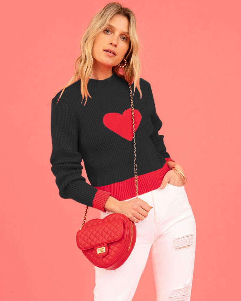 Winter Valentine'S Day Love Peach Crew Neck Pullover Sweater