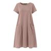 Women's Short Sleeve Round Neck Dress (With Pockets) Loose Casual Solid Color Midi Dress