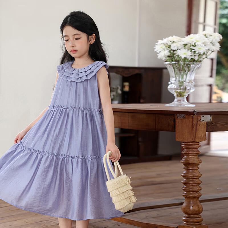 LUSON Girls  Summer Doll Collar A-Line Sleeveless Dress 110