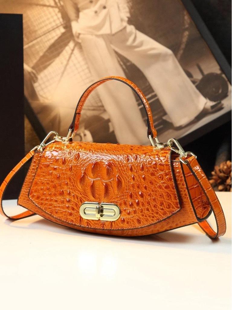 Bolso Bandolera con Patrón de Cocodrilo y Lingote de Oro 2024 para Mujeres de Mediana Edad