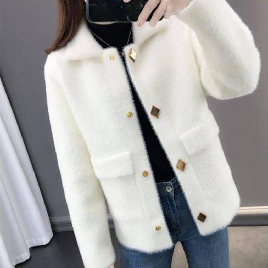

Искусственный норковый бархат осень и зима корейская версия толстого пальто на пуговицах свободный свитер женский вязаный кардиган XL белый