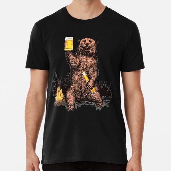 Bear Drinking Beer Camp Fire Woods Outdoor T-Shirt S-5XL Best T-Shirt