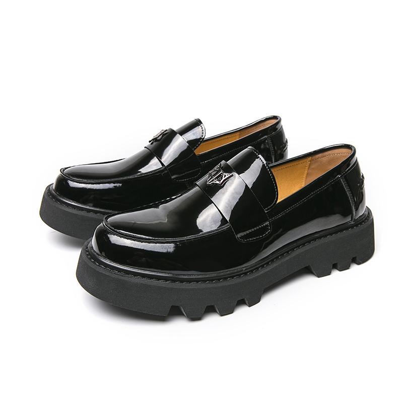

Мода 2025 Универсальная кожаная мужская обувь слипоны Новая мода Толстая подошва Мужская деловая обувь Роскошный бренд Мужские удобные лоферы 45 чёрный