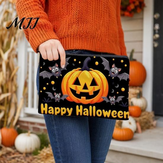 Spooky Stationery Organizer Halloween Storage Bag, with Pumpkin Ghost Pattern Design, Thickened Wear Resistant Canvas Bag Cosmetic