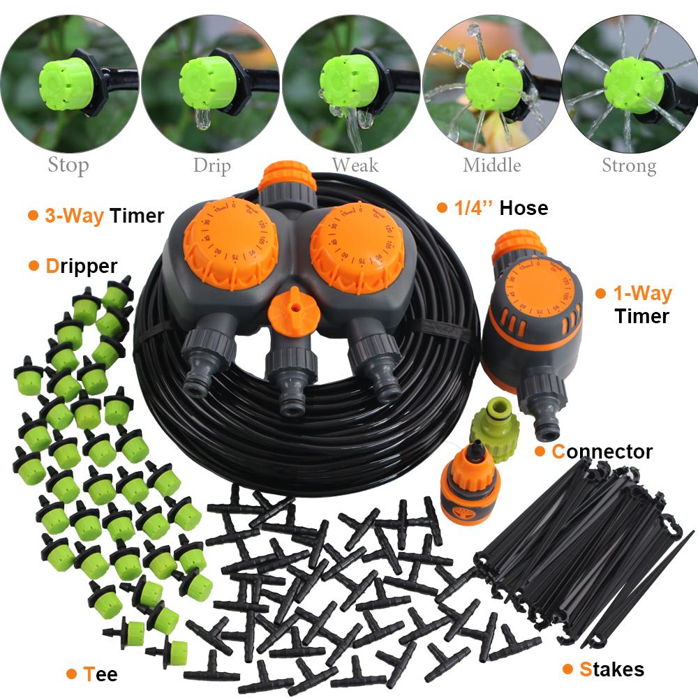 

5-50M Green Автоматическая система микрокапельного полива Механический таймер для сада и балкона Регулируемые разбрызгиватели 0-80 л/ч