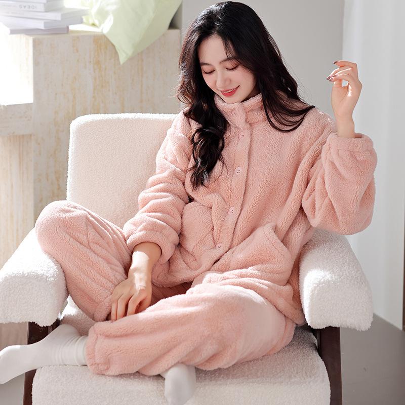 Pajamas Women'S Winter Coral Fleece Women'S Fleece Thickened Warm Autumn And Winter Women'S Flannel Loungewear Set
