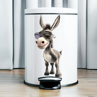 Funny Cartoon Donkey with Sunglasses Trash Can Sticker Removable Self Adhesive Decal for Wall Home Kitchen Bathroom Decor