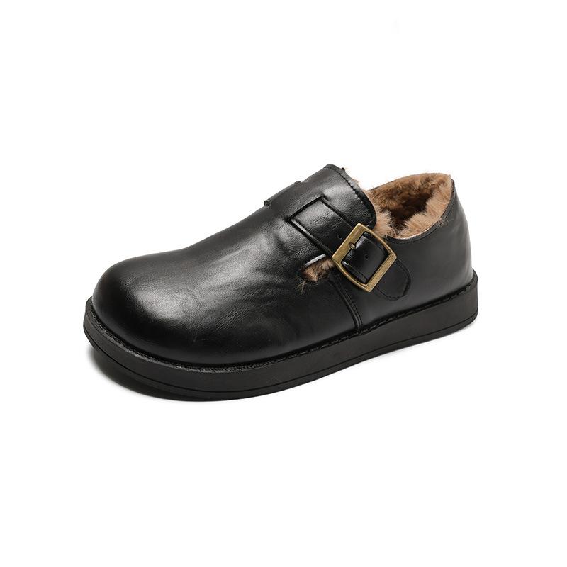 Thick-soled Leather Women, Autumn and Winter Velvet Snow Boots, Boken Small Leather Shoes, Loafers, Fluffy Cotton Shoes.