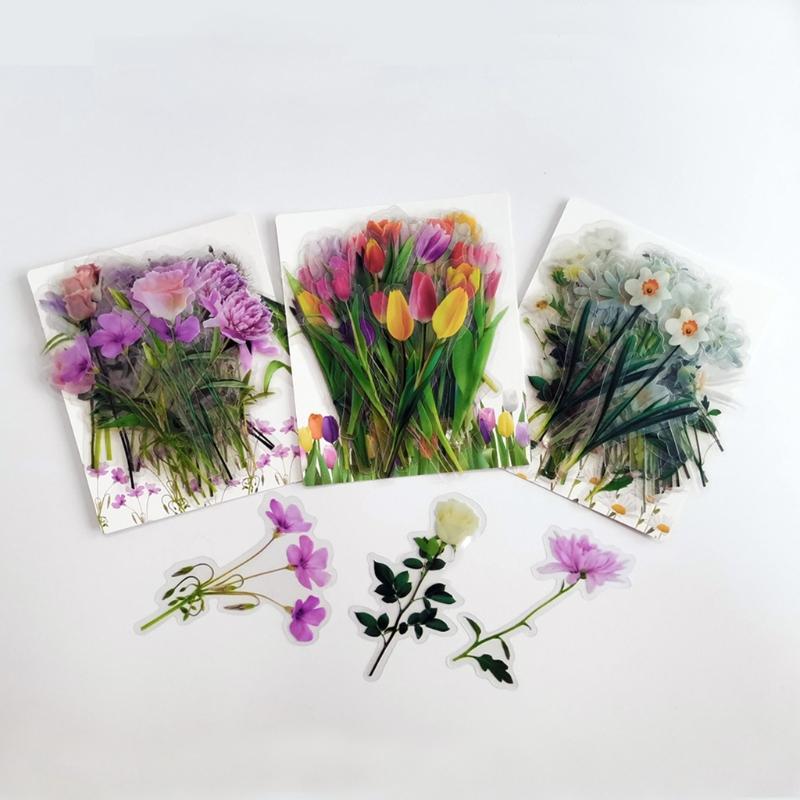 Artificial Flower Stickers Assorted Styles Floral Decorative Scrapbook Stickers Flowers Plant Series Decals for Laptop
