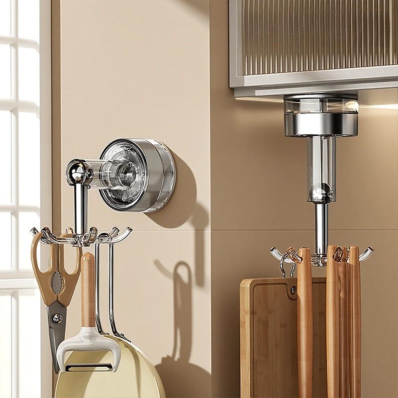 Suction Cup Kitchen Six-prong Hook Seamless No-drilling Rotating Wall-mounted Storage Rack for Pots, Spoons and Kitchenware