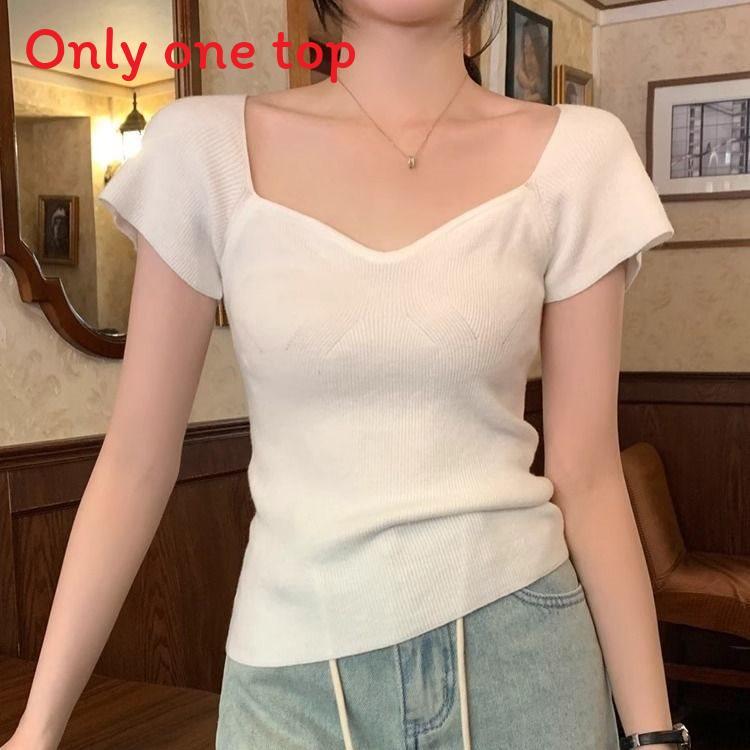 Oversize T Shirt For Women With Square Neck And Embroidery In Pure Color Style For Summer