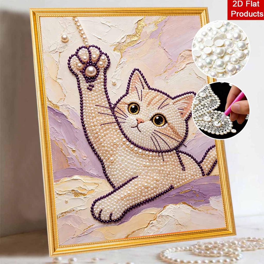 DIY Pearl Bead Art Canvas Cute Cat Pattern Frameless Creative Craft Painting Kit for Relaxing Home Wall Decoration