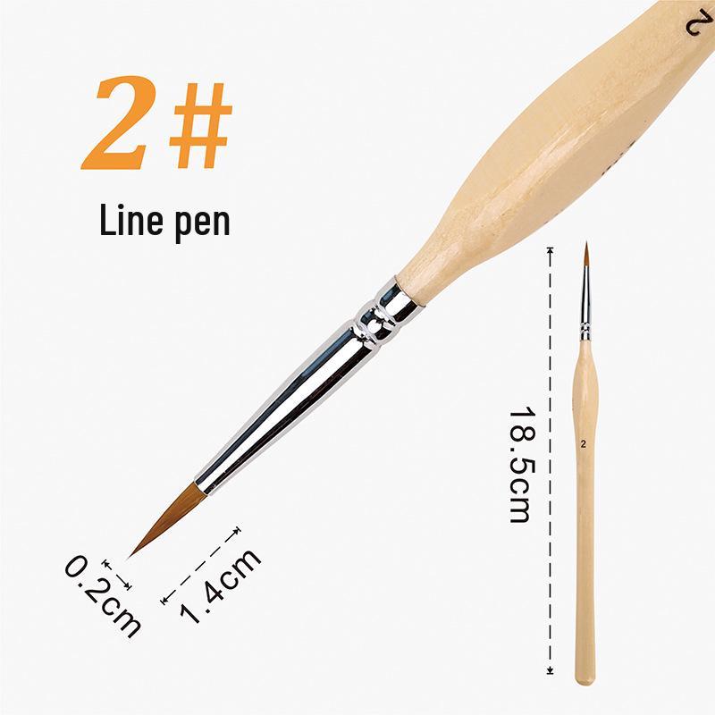 Wolf Hair Fine Line Brush - Black Triangular Birch Handle for Nail Art and Watercolor Detailing
