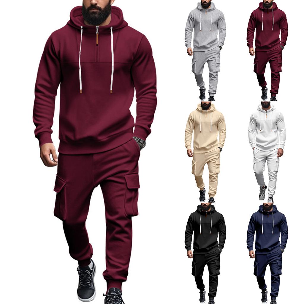 Men  Leisure  Hooded Hood  Hoodie  Trousers  Adding Fleece  Loose  Hoodie  Set