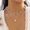 Versatile Geometric Round Bead Chain Stacked Necklace, Niche Imitation Pearl Hollow Love Necklace