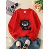 Kids Unisex Crewneck Sweatshirt, Cute Messy Fluffy Black Kitten With Big Eyes Cartoon Print Soft Fleece Pullover For Kids Over 4 Years Old