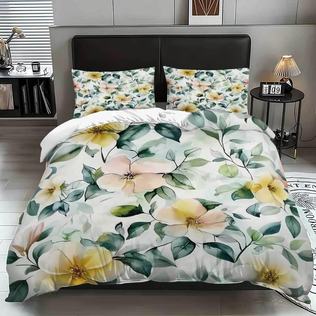 Comforter Plants Digital Printed 3Pcs Queen King Bedding Set Floral Bed For Home Decor