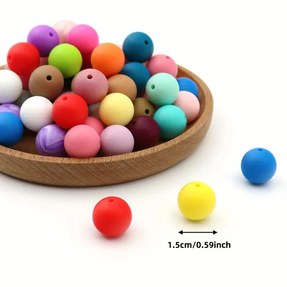 50PCS vibrant 15mm silicone bead set - suitable for DIY keychains, bracelets, and pen decorations